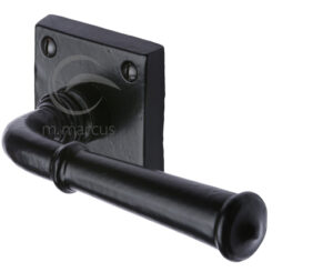 M Marcus Claverley Door Handles On Square Rose, Smooth Black Iron  (sold in pairs)