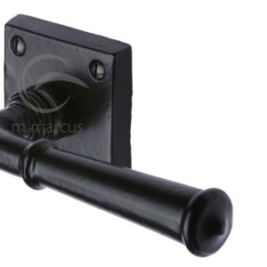 M Marcus Claverley Door Handles On Square Rose, Smooth Black Iron  (sold in pairs)