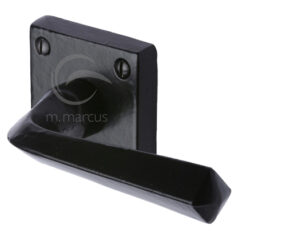 M Marcus Donnington Door Handles On Square Rose, Smooth Black Iron  (sold in pairs)