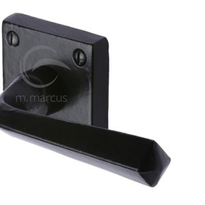 M Marcus Donnington Door Handles On Square Rose, Smooth Black Iron  (sold in pairs)