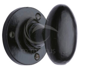 M Marcus Knowle Oval Mortice Door Knob, Smooth Black Iron  (sold in pairs)