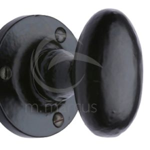 M Marcus Knowle Oval Mortice Door Knob, Smooth Black Iron  (sold in pairs)