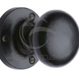 M Marcus Alveley Round Mortice Door Knob, Smooth Black Iron (sold in pairs)