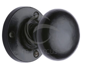 M Marcus Alveley Round Mortice Door Knob, Smooth Black Iron  (sold in pairs)