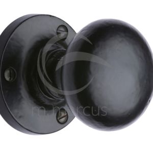 M Marcus Alveley Round Mortice Door Knob, Smooth Black Iron  (sold in pairs)