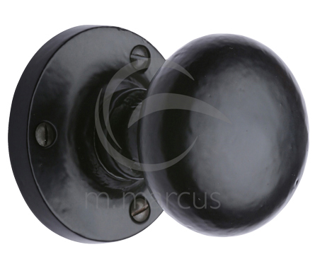 M Marcus Alveley Round Mortice Door Knob, Smooth Black Iron (sold in pairs)