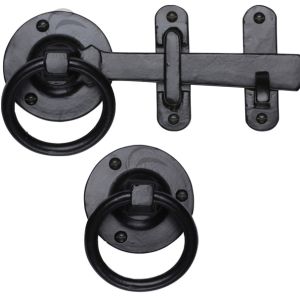 M Marcus Ring Gate Latch (170mm Length), Smooth Black Iron