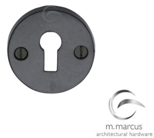 M Marcus Round Standard Profile Escutcheon, Smooth Black Iron