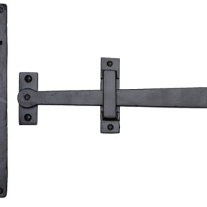M Marcus Gate Latch & Handle On Backplate (221mm Length), Smooth Black Iron