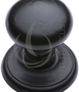 M Marcus Round Centre Door Knob (80mm Dia Rose), Smooth Black Iron