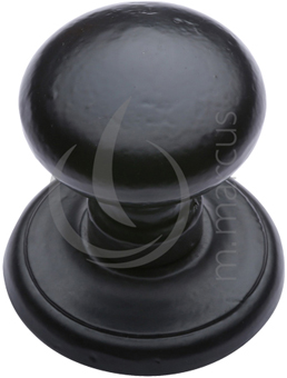 M Marcus Round Centre Door Knob (80mm Dia Rose), Smooth Black Iron