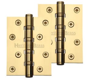 Heritage Brass 4" x 3" Ball Bearing (Steel Pin) Hinges, Polished Brass  (sold in pairs)