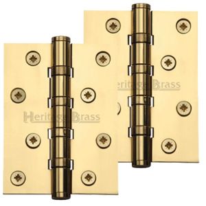 Heritage Brass 4″ x 3″ Ball Bearing (Steel Pin) Hinges, Polished Brass  (sold in pairs)