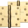 Heritage Brass 4" x 4" Ball Bearing (Steel Pin) Hinges, Polished Brass  (sold in pairs)
