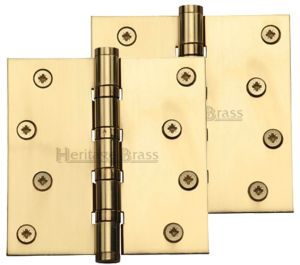 Heritage Brass 4" x 4" Ball Bearing (Steel Pin) Hinges, Polished Brass -   (sold in pairs)