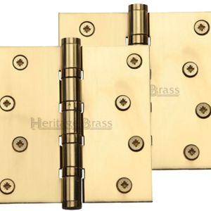 Heritage Brass 4″ x 4″ Ball Bearing (Steel Pin) Hinges, Polished Brass –   (sold in pairs)