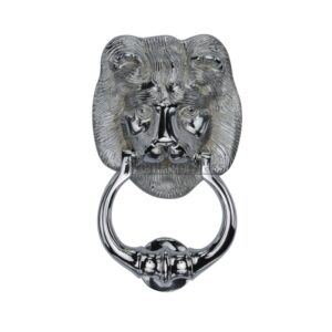 Heritage Brass Lion Head Door Knocker, Polished Chrome