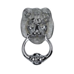 Heritage Brass Lion Head Door Knocker, Polished Chrome