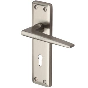 Heritage Brass Kendal Door Handles On Backplate, Satin Nickel (sold in pairs)