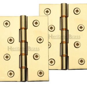 Heritage Brass 4 Inch Double Phosphor Washered Butt Hinges, Polished Brass  (sold in pairs)