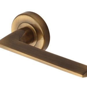 Heritage Brass Pyramid Antique Brass Door Handles On Round Rose  (sold in pairs)