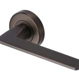 Heritage Brass Pyramid Matt Bronze Door Handles On Round Rose  (sold in pairs)