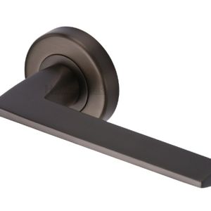 Heritage Brass Pyramid Matt Bronze Door Handles On Round Rose  (sold in pairs)