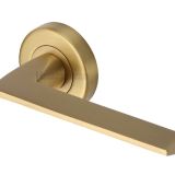 Heritage Brass Pyramid Satin Brass Door Handles On Round Rose   (sold in pairs)