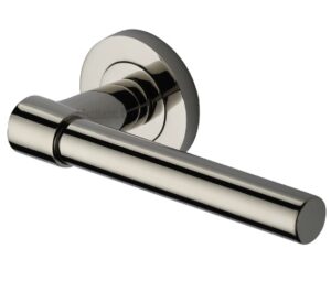 Heritage Brass Phoenix Door Handles On Round Rose, Polished Nickel  (sold in pairs)