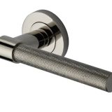 Heritage Brass Phoenix Knurled Door Handles On Round Rose, Polished Nickel  (sold in pairs)