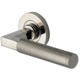Heritage Brass Signac Knurled Door Handles On Round Rose, Polished Nickel (sold in pairs)