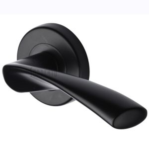 M Marcus Sorrento Treviso Door Handles On Round Rose, Matt Black (sold in pairs)