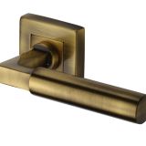Heritage Brass Bauhaus SQ Antique Brass Door Handles On Square Rose (sold in pairs)