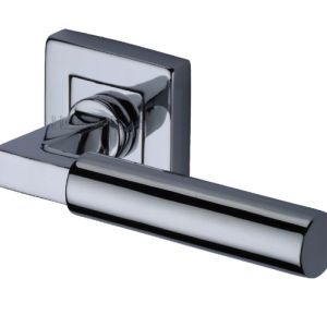 Heritage Brass Bauhaus SQ Polished Chrome Door Handles On Square Rose (sold in pairs)
