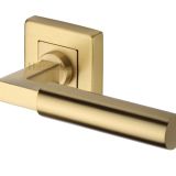 Heritage Brass Bauhaus SQ Satin Brass Door Handles On Square Rose  (sold in pairs)
