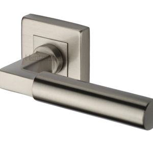 Heritage Brass Bauhaus SQ Satin Nickel Door Handles On Square Rose (sold in pairs)