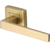 Heritage Brass Delta SQ Satin Brass Door Handles On Square Rose  (sold in pairs)