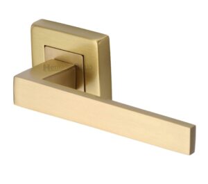 Heritage Brass Delta SQ Satin Brass Door Handles On Square Rose  (sold in pairs)