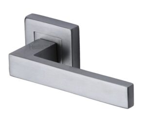 Heritage Brass Delta SQ Satin Chrome Door Handles On Square Rose  (sold in pairs)
