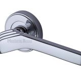 Heritage Brass Tiffany Art Deco Style Door Handles On Round Rose, Polished Chrome  (sold in pairs)