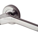 Heritage Brass Tiffany Art Deco Style Door Handles On Round Rose, Polished Nickel (sold in pairs)