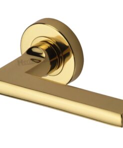 Heritage Brass Trident Polished Brass Door Handles On Round Rose (sold in pairs)