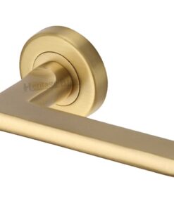 Heritage Brass Trident Satin Brass Door Handles On Round Rose  (sold in pairs)