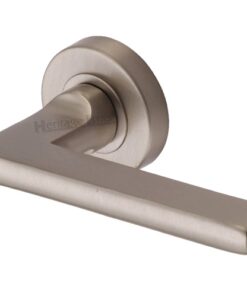Heritage Brass Trident Satin Nickel Door Handles On Round Rose  (sold in pairs)