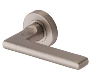 Heritage Brass Trident Satin Nickel Door Handles On Round Rose  (sold in pairs)