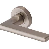 Heritage Brass Trident Satin Nickel Door Handles On Round Rose  (sold in pairs)
