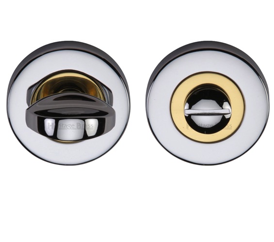 Heritage Brass Round 53mm Diameter Turn & Release, Dual Finish – Polished Chrome With Polished Brass