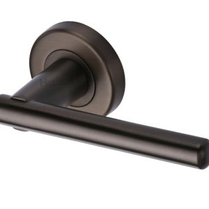Heritage Brass Challenger Matt Bronze Door Handles On Round Rose  (sold in pairs)