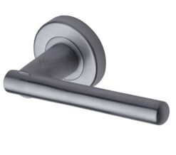 Heritage Brass Challenger Satin Chrome Door Handles On Round Rose   (sold in pairs)