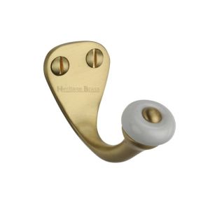 Heritage Brass Single Robe Hook (45mm Height), Satin Brass